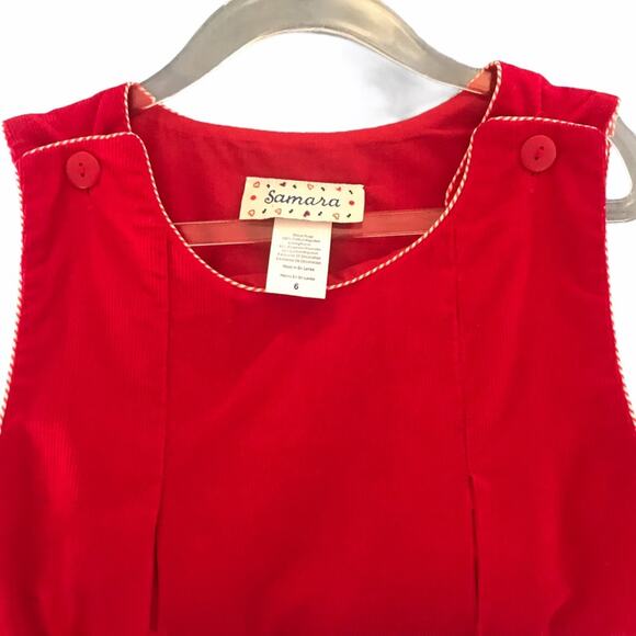 Samara Girls Red Pleated Corduroy Candy Cane Jumper Dress Size - 6 - Picture 4 of 5
